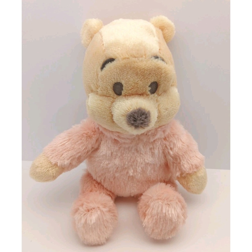 Disney Parks Winnie The Pooh Peach Teddy Bear Plush 9" Rattle Soft Baby Toy